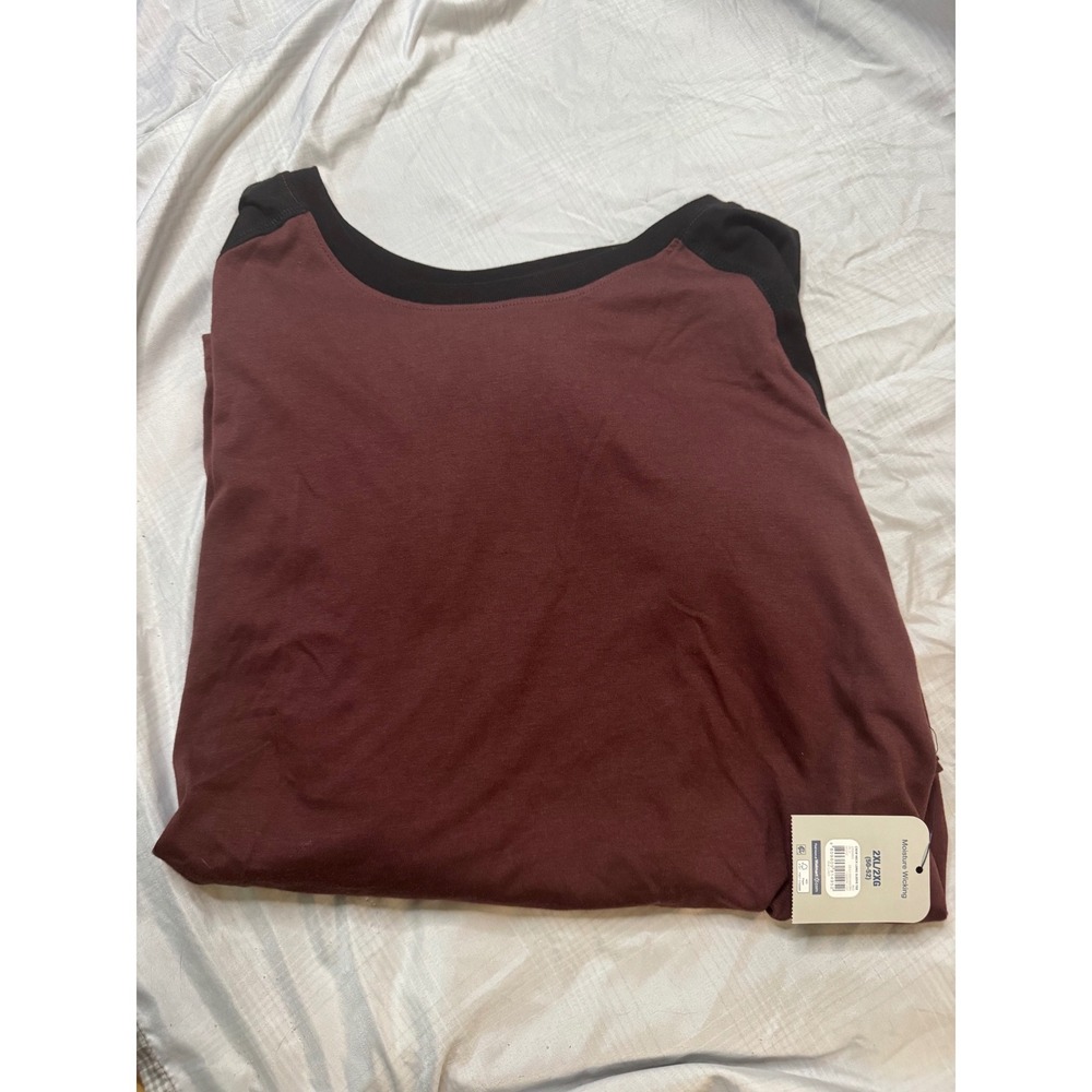 George Mens Long Sleeve Crew Neck Tee Raglan Moisture Wicking Red Black 2XL NWT